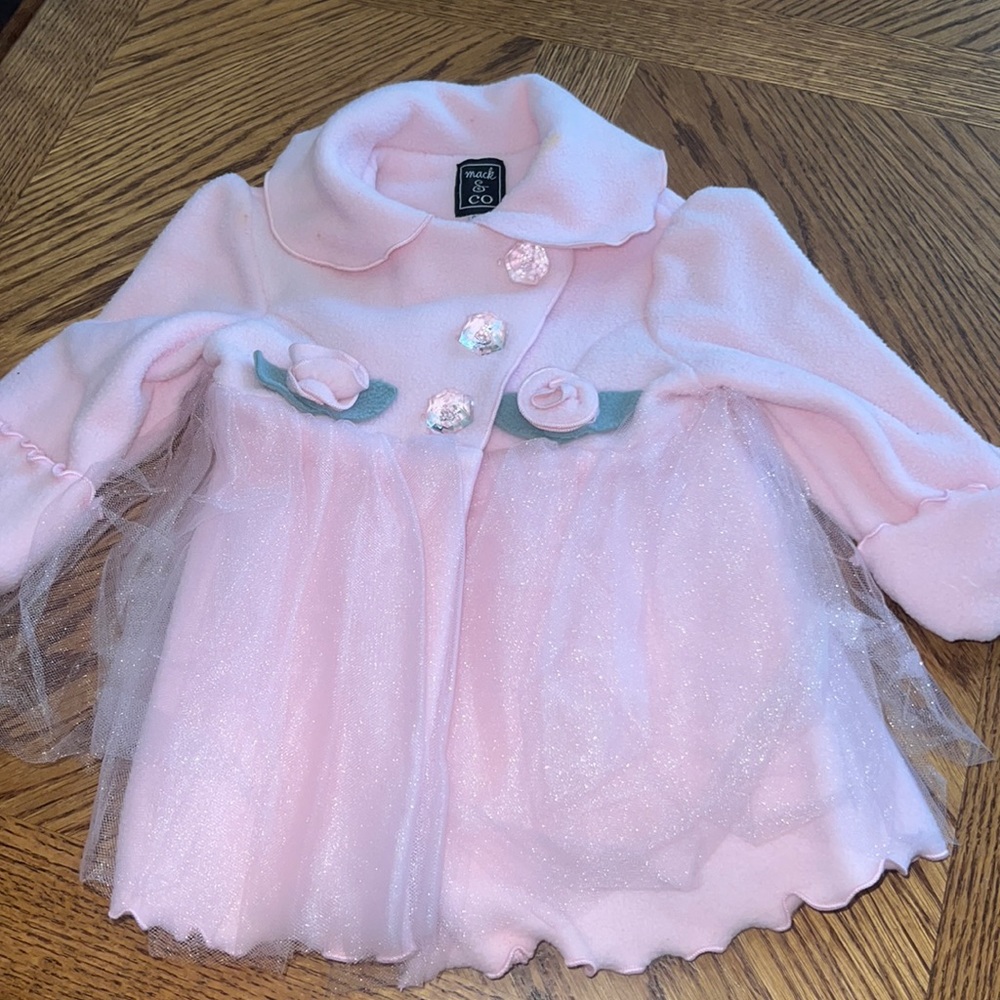 Beautiful Light Pink Fleece Garden Jacket tull with gem buttons 9 months